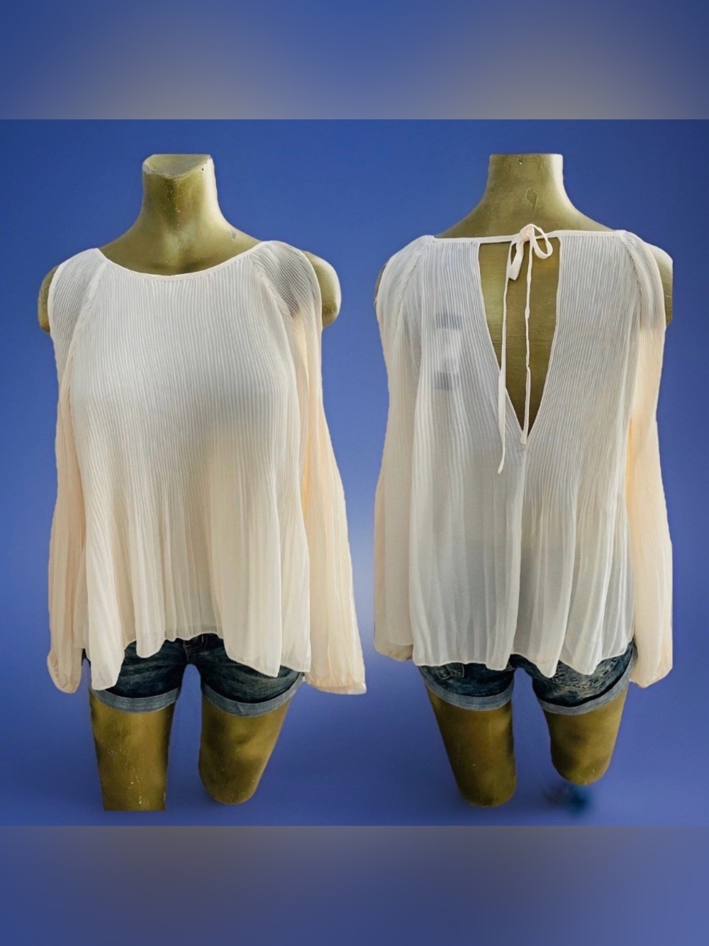 NWT $130 ROMEO & JULIET COUTURE Ivory COLD SHOULDER Pleated Blouse M $130 MSRP